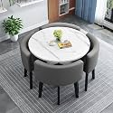 Modern Round Dining Table Set Space Saving Kitchen Table with 4 Fabric Chairs Ideal for Home Office 90 * 90 * 75cm Reception Saving Set,A2-90 * 90 * 75cm