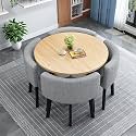 Modern Round Dining Table Set Space Saving Kitchen Table with 4 Fabric Chairs Ideal for Home Office 90 * 90 * 75cm Reception Saving Set,A25-90 * 90 * 75cm