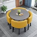Modern Round Dining Table Set Space Saving Kitchen Table with 4 Fabric Chairs Ideal for Home Office 90 * 90 * 75cm Reception Saving Set,A36-80 * 80 * 75cm