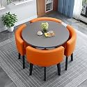 Modern Round Dining Table Set Space Saving Kitchen Table with 4 Fabric Chairs Ideal for Home Office 90 * 90 * 75cm Reception Saving Set,A31-90 * 90 * 75cm