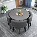 Modern Round Dining Table Set Space Saving Kitchen Table with 4 Fabric Chairs Ideal for Home Office 90 * 90 * 75cm Reception Saving Set,A34-90 * 90 * 75cm