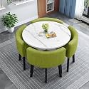 Modern Round Dining Table Set Space Saving Kitchen Table with 4 Fabric Chairs Ideal for Home Office 90 * 90 * 75cm Reception Saving Set,A20-90 * 90 * 75cm
