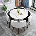 Modern Round Dining Table Set Space Saving Kitchen Table with 4 Fabric Chairs Ideal for Home Office 90 * 90 * 75cm Reception Saving Set,A15-90 * 90 * 75cm