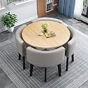 Modern Round Dining Table Set Space Saving Kitchen Table with 4 Fabric Chairs Ideal for Home Office 90 * 90 * 75cm Reception Saving Set,A23-90 * 90 * 75cm