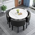 Modern Round Dining Table Set Space Saving Kitchen Table with 4 Fabric Chairs Ideal for Home Office 90 * 90 * 75cm Reception Saving Set,A4-80 * 80 * 75cm