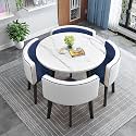 Modern Round Dining Table Set Space Saving Kitchen Table with 4 Fabric Chairs Ideal for Home Office 90 * 90 * 75cm Reception Saving Set,A14-80 * 80 * 75cm