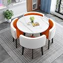 Modern Round Dining Table Set Space Saving Kitchen Table with 4 Fabric Chairs Ideal for Home Office 90 * 90 * 75cm Reception Saving Set,A13-80 * 80 * 75cm