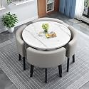 Modern Round Dining Table Set Space Saving Kitchen Table with 4 Fabric Chairs Ideal for Home Office 90 * 90 * 75cm Reception Saving Set,A1-90 * 90 * 75cm