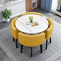 Modern Round Dining Table Set Space Saving Kitchen Table with 4 Fabric Chairs Ideal for Home Office 90 * 90 * 75cm Reception Saving Set,A22-80 * 80 * 75cm