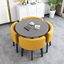 Modern Round Dining Table Set Space Saving Kitchen Table with 4 Fabric Chairs Ideal for Home Office 90 * 90 * 75cm Reception Saving Set,A32-80 * 80 * 75cm