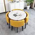 Modern Round Dining Table Set Space Saving Kitchen Table with 4 Fabric Chairs Ideal for Home Office 90 * 90 * 75cm Reception Saving Set,A5-80 * 80 * 75cm