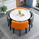 Modern Round Dining Table Set Space Saving Kitchen Table with 4 Fabric Chairs Ideal for Home Office 90 * 90 * 75cm Reception Saving Set,A7-80 * 80 * 75cm