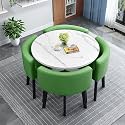 Modern Round Dining Table Set Space Saving Kitchen Table with 4 Fabric Chairs Ideal for Home Office 90 * 90 * 75cm Reception Saving Set,A17-90 * 90 * 75cm