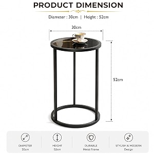 Modern Round Side Table with Black Glass