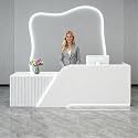 Modern Salon Front Reception Desk with Led Light, Lockable Drawer, Reception Desk with Counter, Retail Checkout Sturdy for Office, Shop, Easy to Install (White (Left), 180x60x100cm)