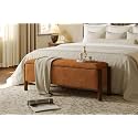 Modern Storage Benches with Walnut Wood Legs, 47'' Ottoman Bench with 20 Gallons Storage Space for Bedroom End of Bed, Fabric Upholstered Entryway Bench with Seating for Livingroom, Orange