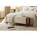 Modern Storage Benches with Walnut Wood Legs, 47'' Ottoman Bench with 20 Gallons Storage Space for Bedroom End of Bed, Fabric Upholstered Entryway Bench with Seating for Livingroom, Beige
