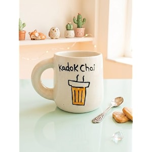 modern stylish kadak chai ceramic mug  relaxing tea coffee cup with quotation design  high quality glossy finish mug  elegant drinkware for home office  stylish gift