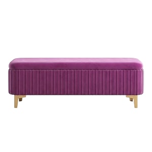 modern upholstered storage bench with gold metal legs  velvet cushion ottoman bench seat for bedroom living room amp entryway purple