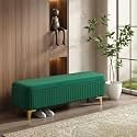 Modern Upholstered Storage Bench with Gold Metal Legs | Velvet Cushion Ottoman Bench Seat for Bedroom, Living Room & Entryway (Green)