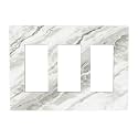 Modern White Grey Cream Marble 3 Gang Triple Rocker/Decorator Light Switch Wall Plate Cover Decorative GFCI Electrical Faceplate Switchplate Dimmer