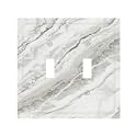 Modern White Grey Cream Marble Decorative 2 Gang Double Toggle Outlet Light Switch Cover, Two Gang Toggle Wall Plate Electrical Faceplate Dual Device Switchplate