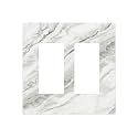 Modern White Grey Cream Marble Decorative 2 Gang Double GFCI Decorator Rocker Light Switch Cover Outlet Wall Plate Electrical Faceplate Screwless