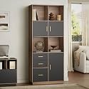 ModernMate 74.6" Tall Bookcase with 3 Drawers & Doors, Open Cubes