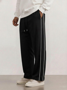 MODESHIFT Solid Striped Men Black Track Pants