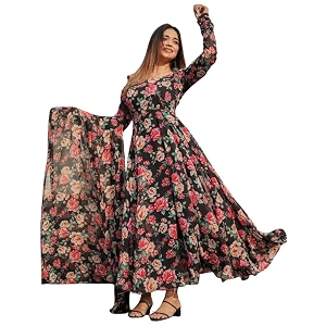 Modestouze Attires Womens Floral Georgette Kurta Set