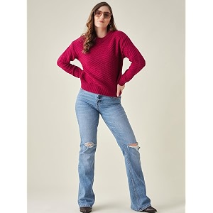 Modeve Self Design Round Neck Casual Women