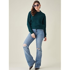 Modeve Self Design Round Neck Casual Women