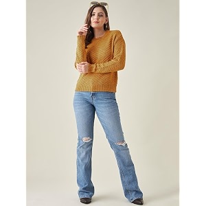 Modeve Self Design Round Neck Casual Women