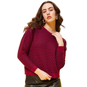 Modeve Self Design Round Neck Casual Women