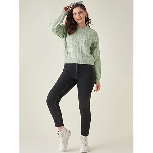 Modeve Self Design Round Neck Casual Women