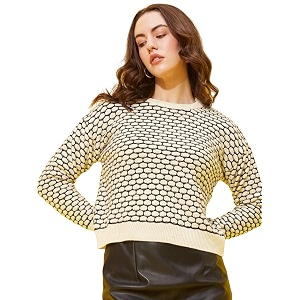 Modeve Self Design Round Neck Casual Women