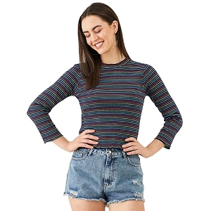 Modeve Women Horizontal Stripes Striped Long Sleeves