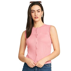 Modeve Women Ribbed Sleeveless Fitted Top for