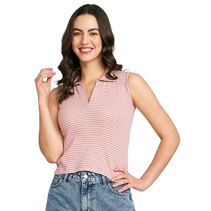 Modeve Women Ribbed Sleeveless Fitted Top for