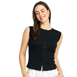 Modeve Women Ribbed Sleeveless Fitted Top for