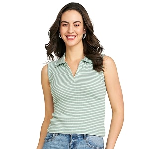 Modeve Women Ribbed Sleeveless Fitted Top for