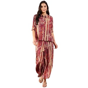 Modeve Women Shirt Palazzo Foil Print Co-Ord