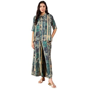 Modeve Women Shirt Palazzo Foil Print Co-Ord