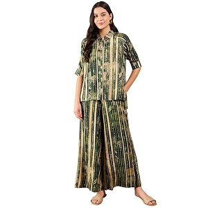 Modeve Women Shirt Palazzo Foil Print Co-Ord