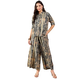 Modeve Women Shirt Palazzo Foil Print Co-Ord