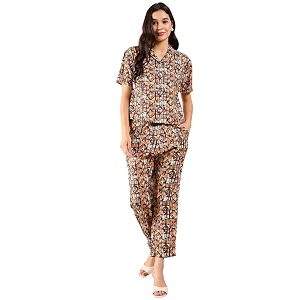 Modeve Women Shirt Pant Navy Abstract Print