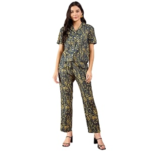 Modeve Women Shirt Pant Navy Abstract Print