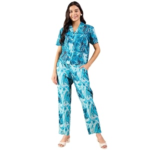 Modeve Women Shirt Pant Navy Abstract Print