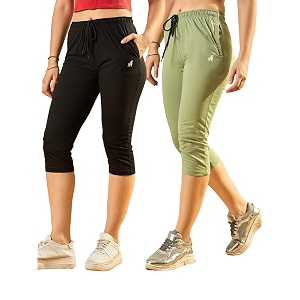 Modeve Women Solid Cotton Blend Capri for