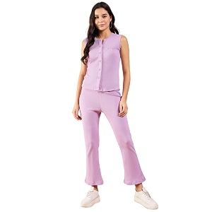 Modeve Women Top Pant Button Closure Solid